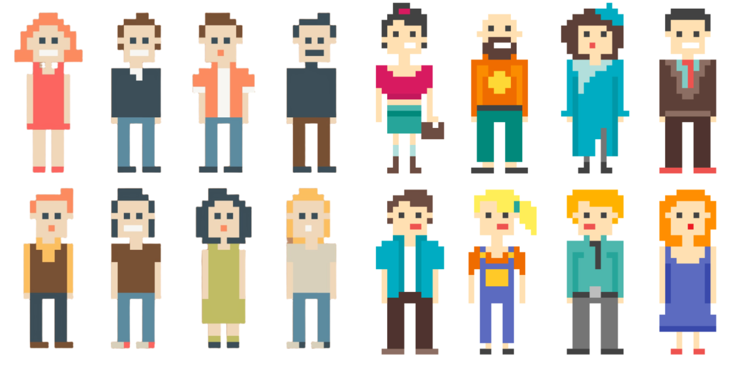 Democracy Park — diverse pixel-art character sprites for players and NPCs