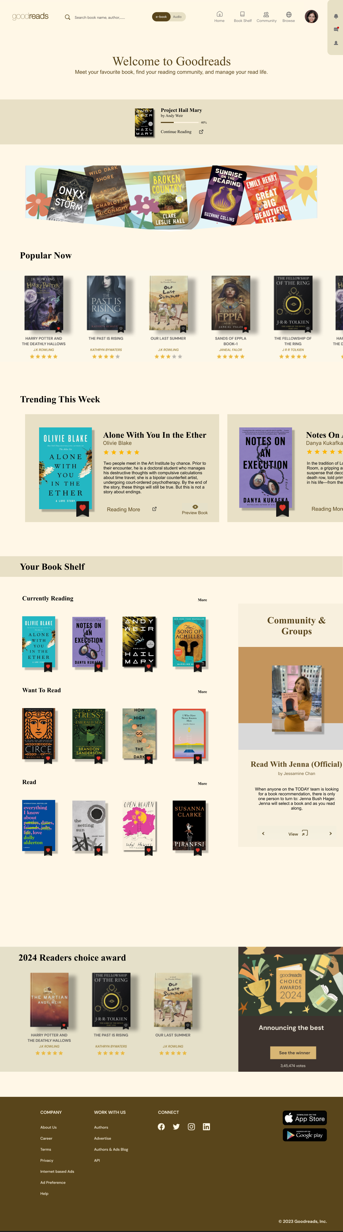 Goodreads Redesign — home dashboard