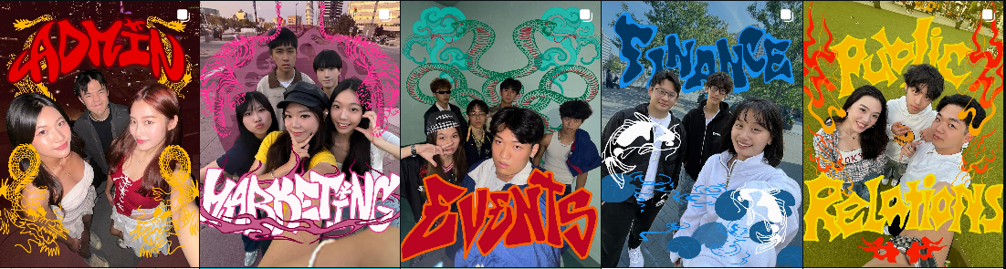 ROCSAUT department teams — Admin, Marketing, Events, Finance, Public Relations