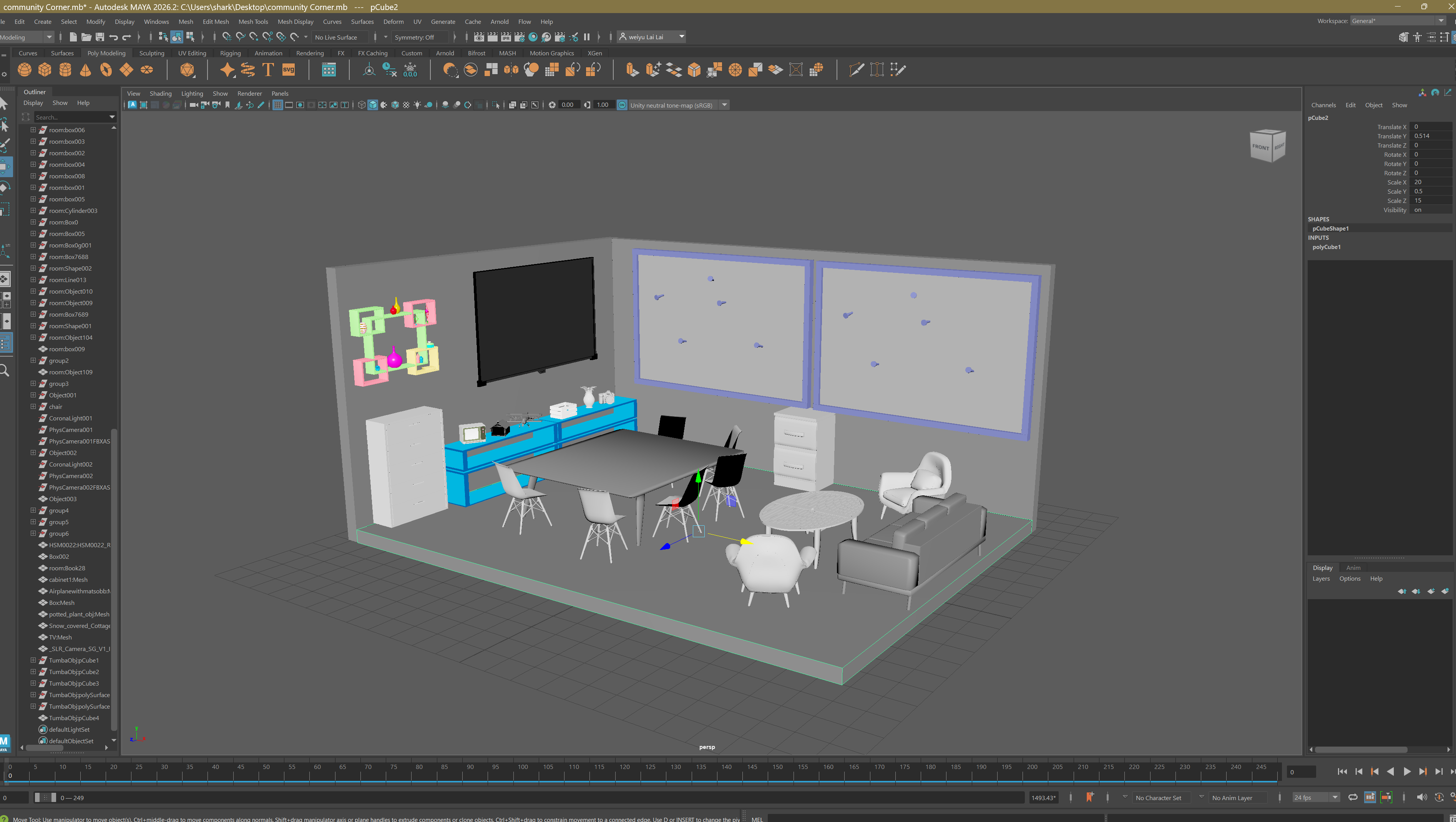 Community Corner 3D model in Maya — full viewport view