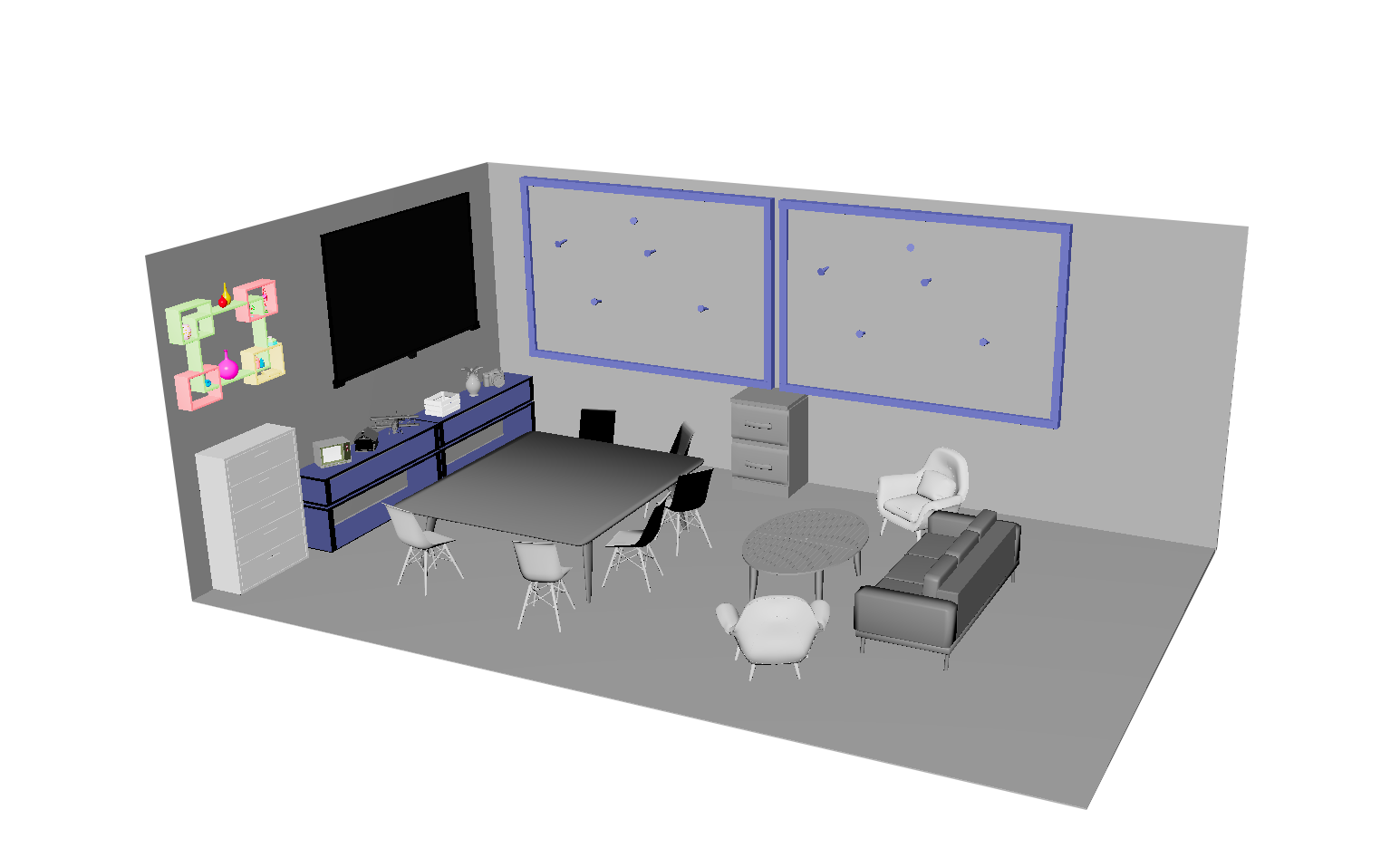 Community Corner — 3D render of the collaborative space design