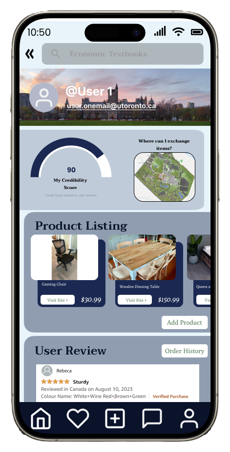 UniTrade profile page